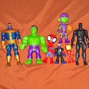 Marvel Action Figures-Thanos, Hulk, Spidey, Green Lantern, Iron Man, Black Panth